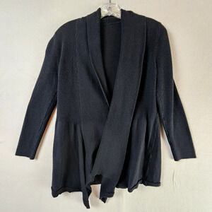 Chicos Open Front Ribbed Knit Cardigan Women Sweater Black Long Sleeve One Size